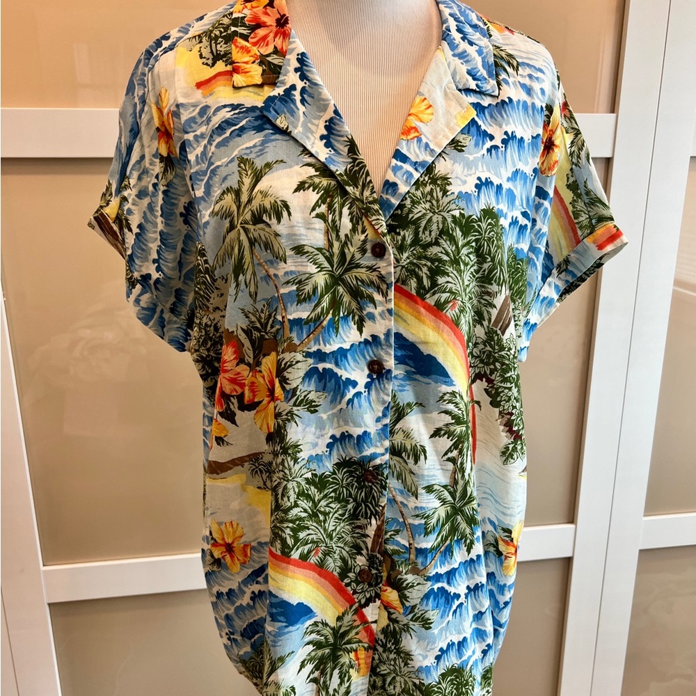 NWT Marine Layer Malia Button Down Blouse - Blue Hawaiian Print